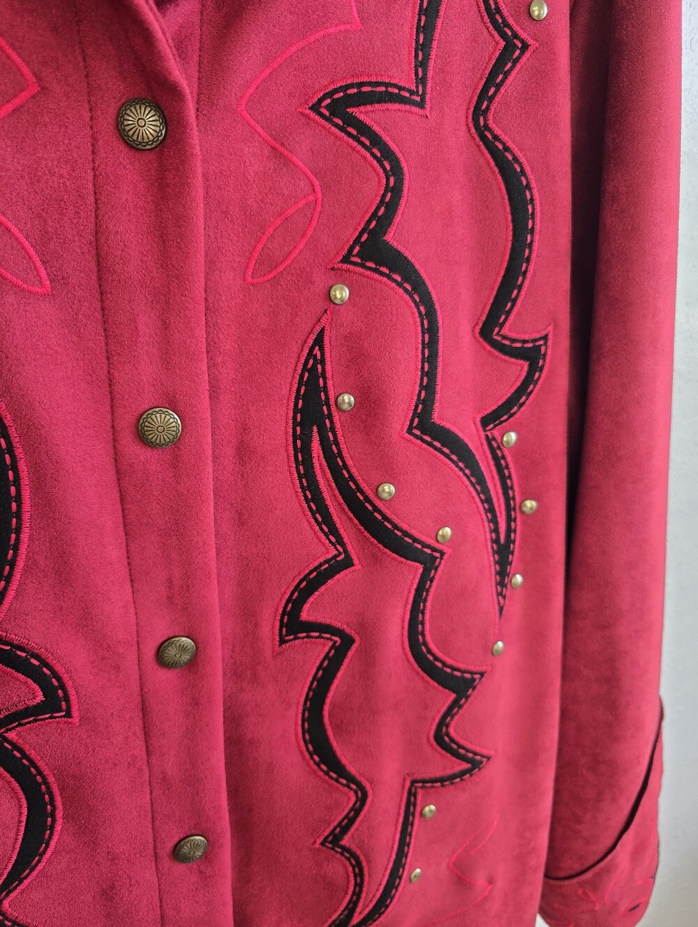 Lucky & Blessed Red Suede Boot Stitch Studded Jacket Western Rodeo Jacket XL - Picture 6 of 7